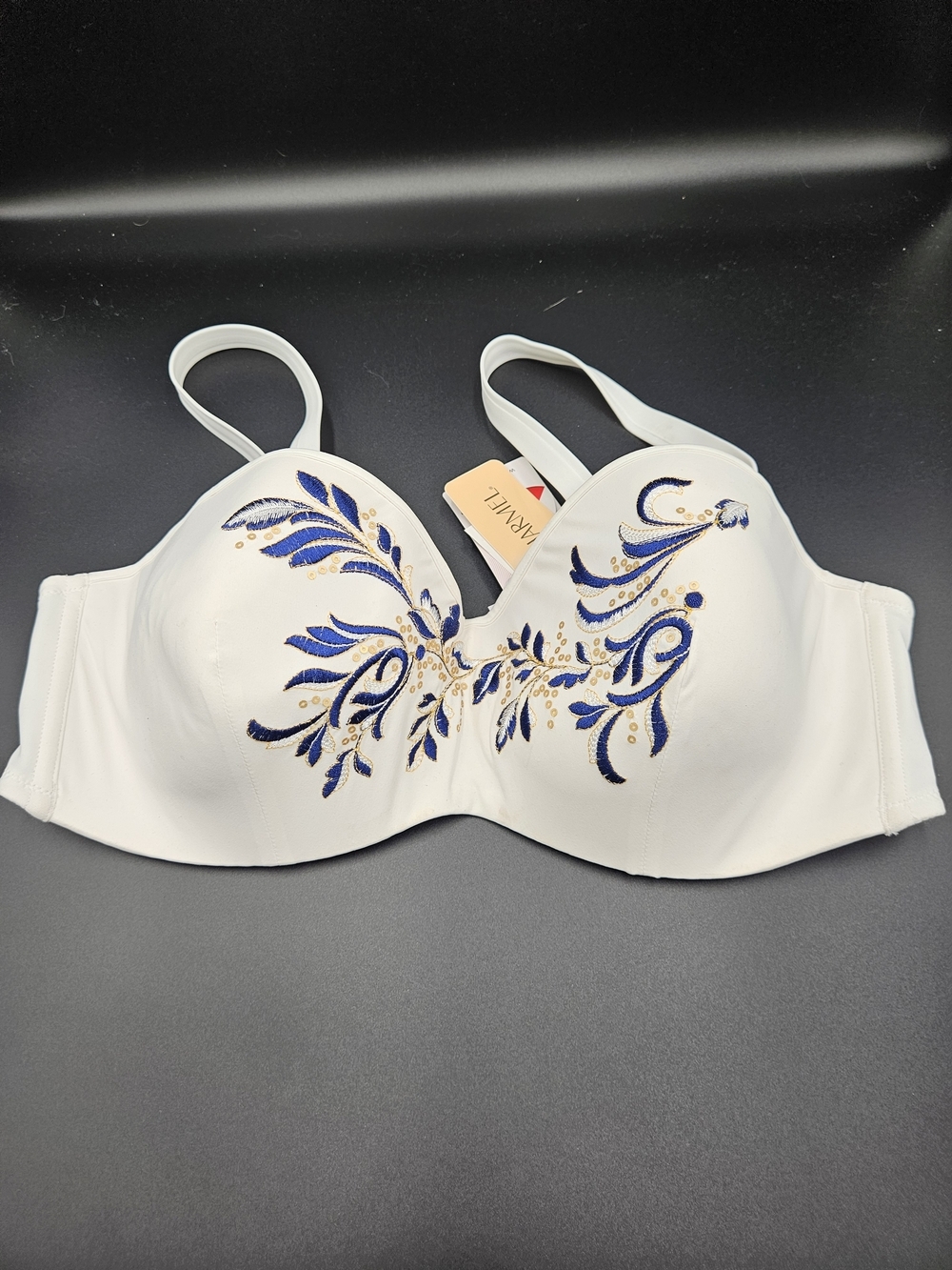 Lise Charmel Embroidered Underwire Swim Top White Blue Floral Size 36D NWT